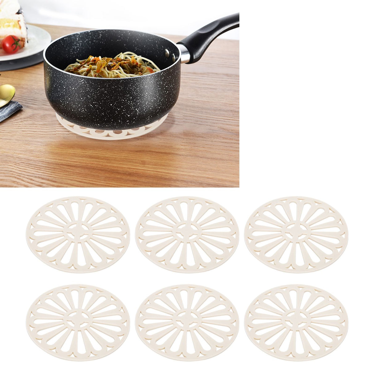 6Pcs Coaster Round Thickened Creative Insulation Pad Kitchen Table Mat Household SuppliesBeige