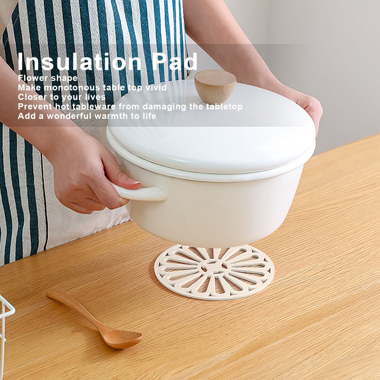 6Pcs Coaster Round Thickened Creative Insulation Pad Kitchen Table Mat Household SuppliesBeige