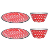 4Pcs Salad Dish Set Red Dots Imitation Porcelain Plate Fruit Food Cake Dish Dinnerware for Kitchen - Front View