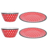 4Pcs Salad Dish Set Red Dots Imitation Porcelain Plate Fruit Food Cake Dish Dinnerware for Kitchen