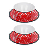 4Pcs Salad Dish Set Red Dots Imitation Porcelain Plate Fruit Food Cake Dish Dinnerware for Kitchen - 45-Degree Angle