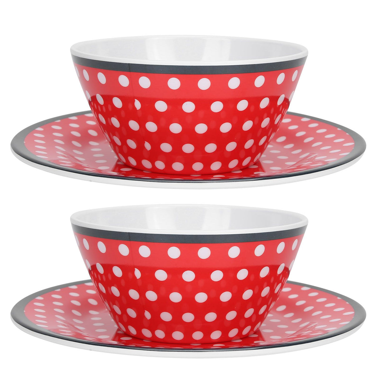 4Pcs Salad Dish Set Red Dots Imitation Porcelain Plate Fruit Food Cake Dish Dinnerware for Kitchen