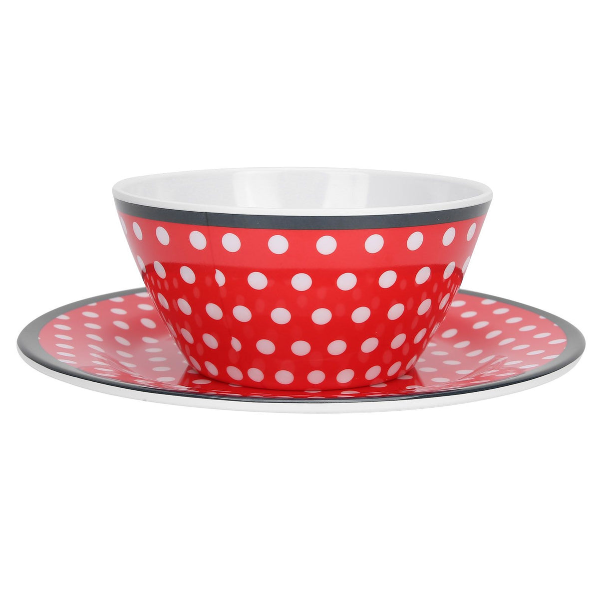 4Pcs Salad Dish Set Red Dots Imitation Porcelain Plate Fruit Food Cake Dish Dinnerware for Kitchen