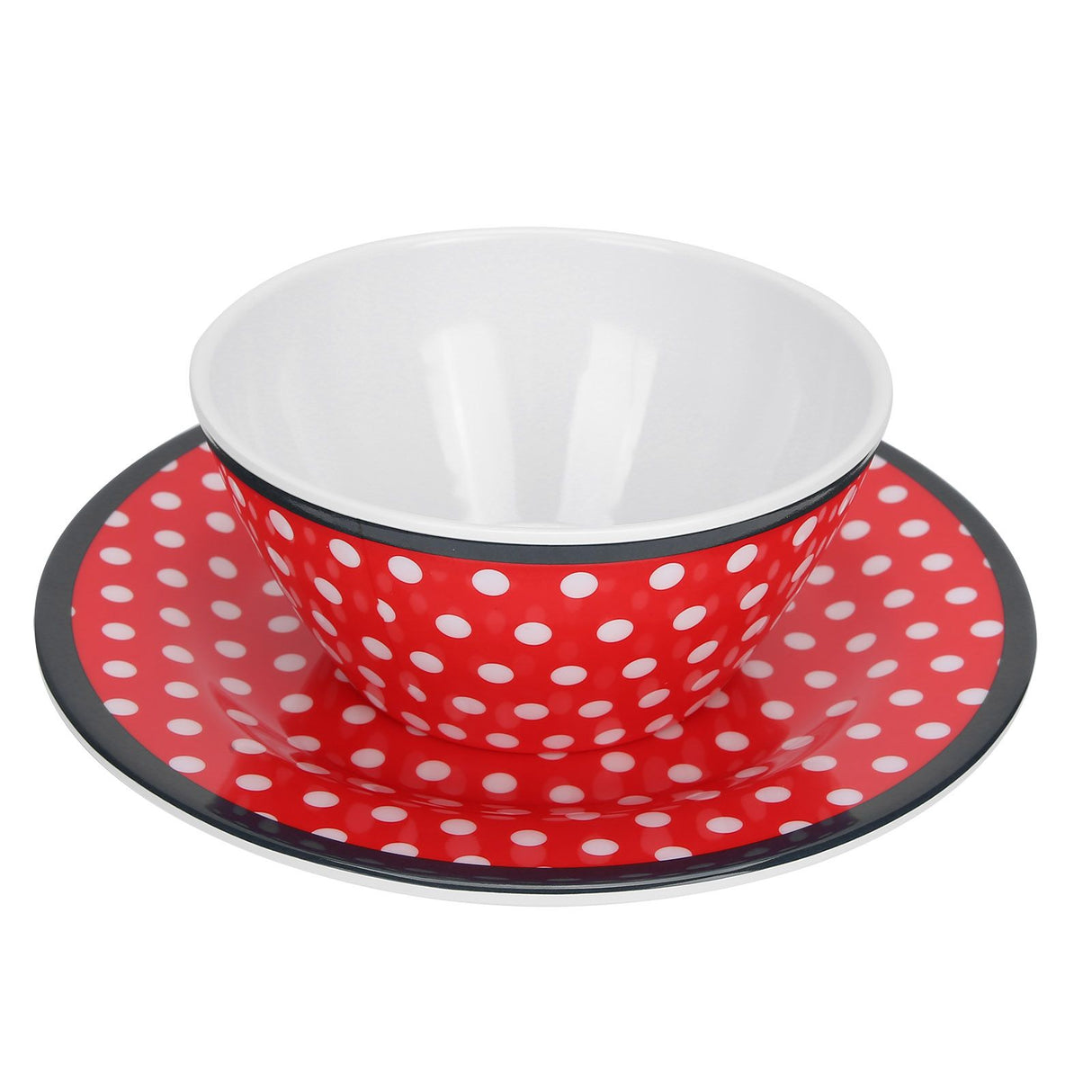 4Pcs Salad Dish Set Red Dots Imitation Porcelain Plate Fruit Food Cake Dish Dinnerware for Kitchen