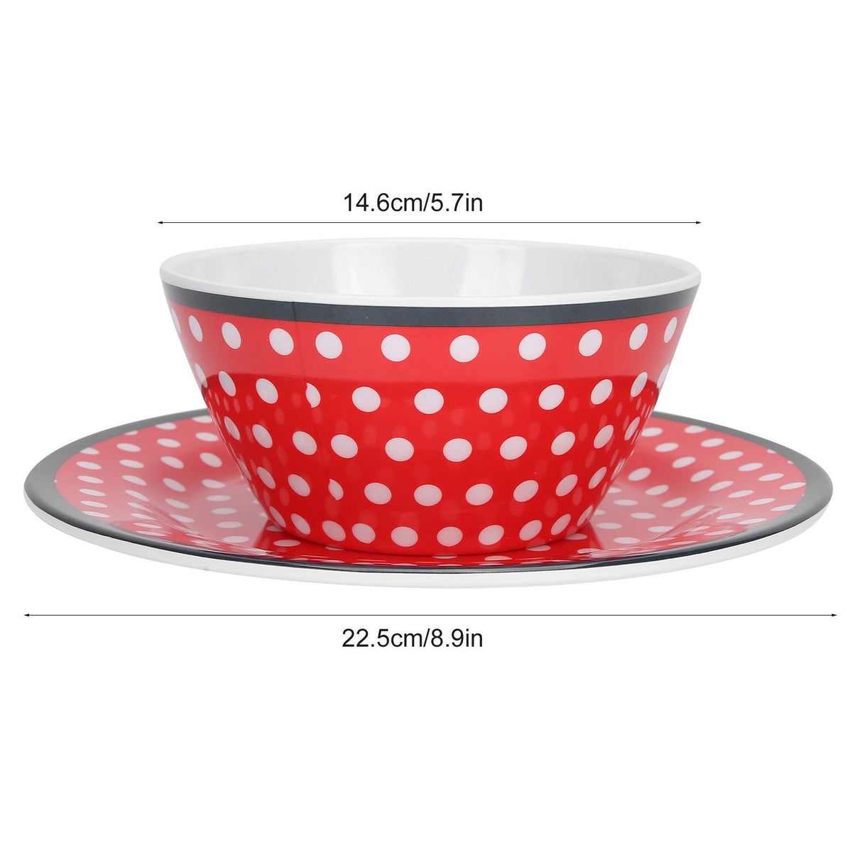 4Pcs Salad Dish Set Red Dots Imitation Porcelain Plate Fruit Food Cake Dish Dinnerware for Kitchen