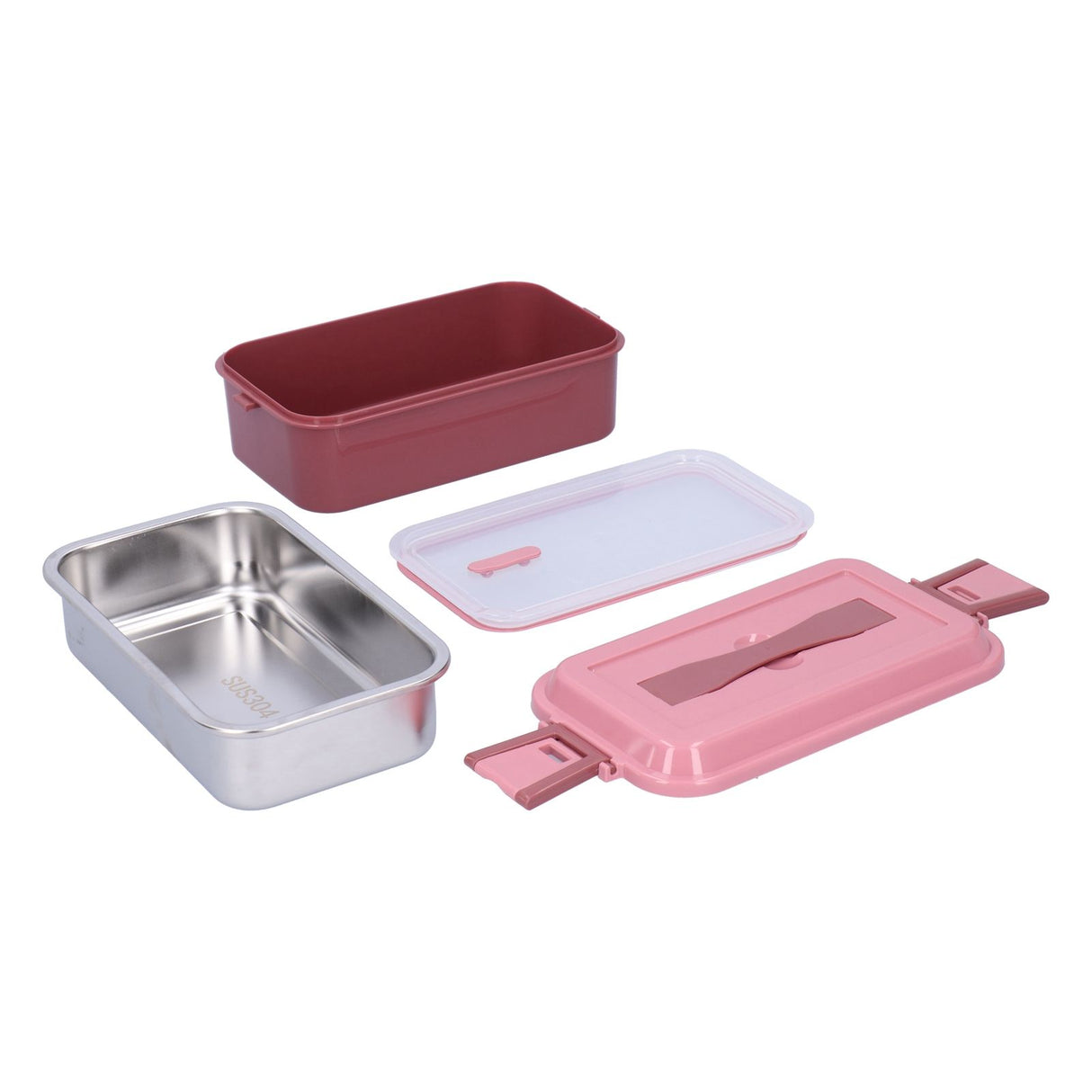 304 Stainless Steel Lunch Box Rectangular Insulated Portable Bento Box with HandleSingle Layer 700ml