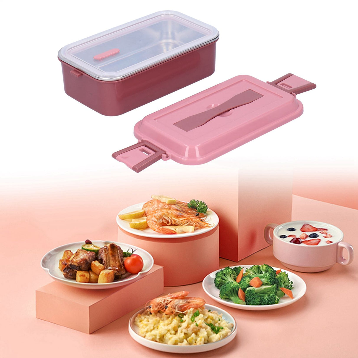 304 Stainless Steel Lunch Box Rectangular Insulated Portable Bento Box with HandleSingle Layer 700ml