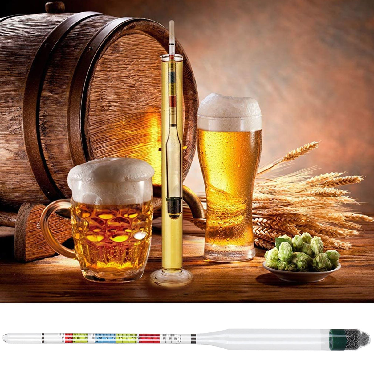 Hydrometer Tester with Sugar Ethanol Density Scales Wine Beer Brewing Measuring Instrument