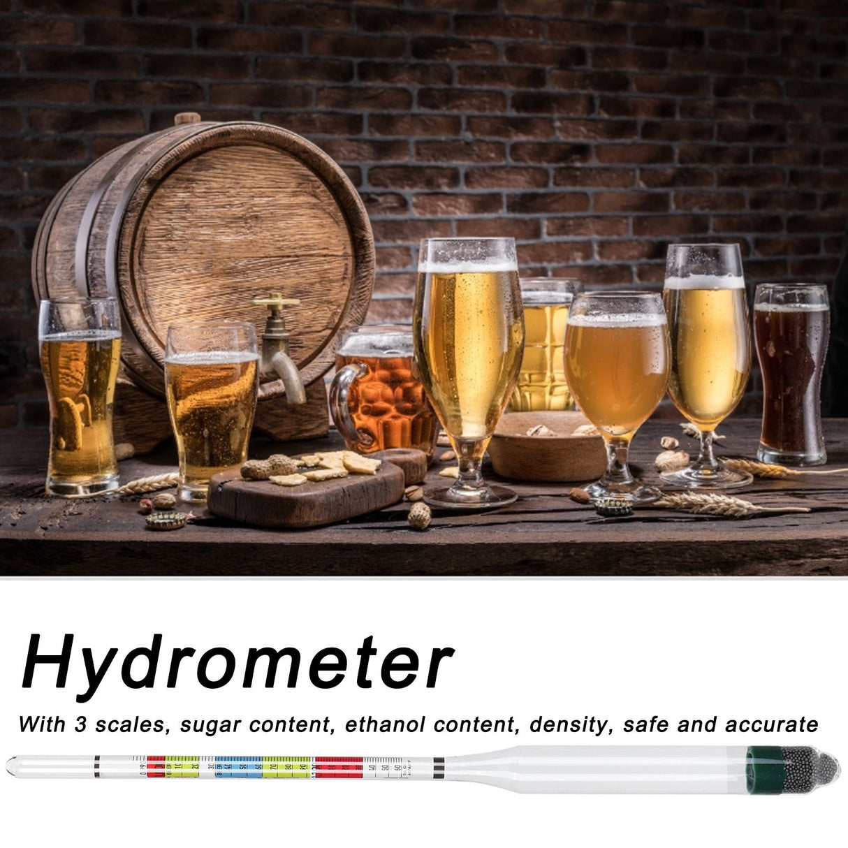 Hydrometer Tester with Sugar Ethanol Density Scales Wine Beer Brewing Measuring Instrument