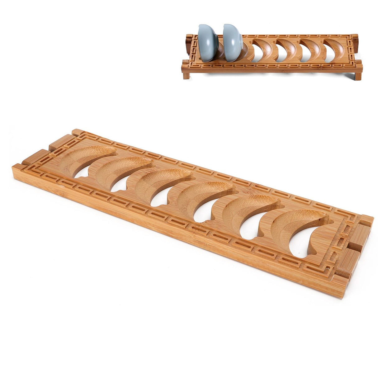 Bamboo Teacup Holder Shelf Tea Cup Draining Rack Organizer Tea Ceremony Accessories6 Grid
