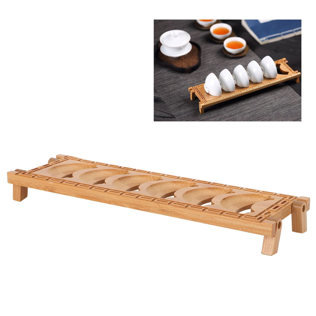 Bamboo Teacup Holder Shelf Tea Cup Draining Rack Organizer Tea Ceremony Accessories6 Grid