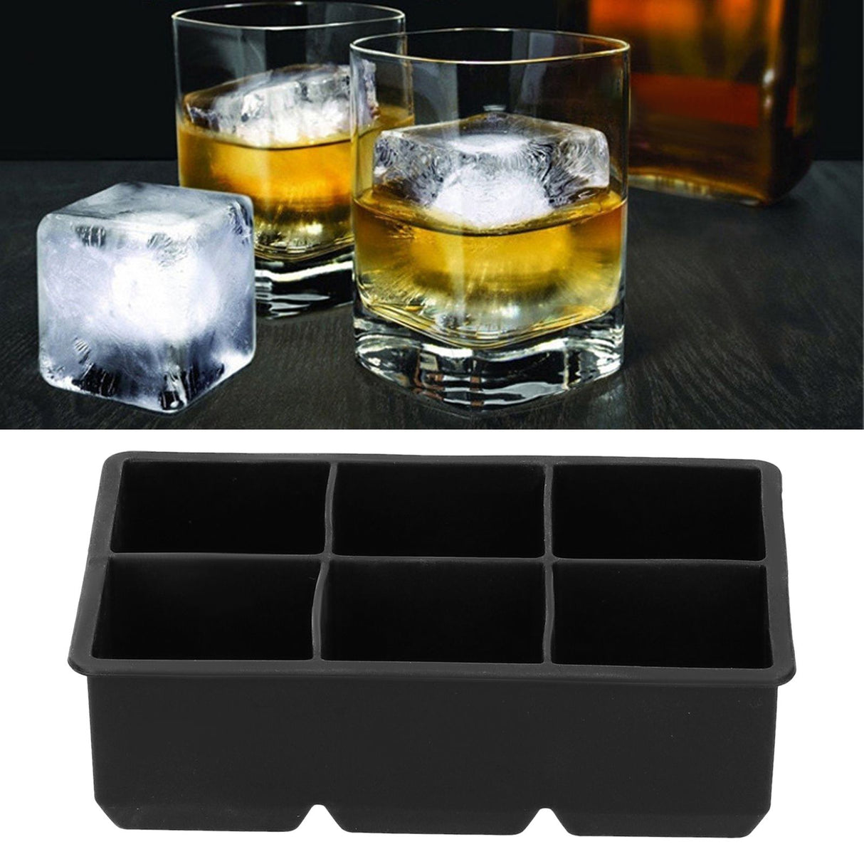 6-Grid Large Ice Cubes Maker Square Ice Cubes Tray Silicone Ice Mold Party Bar Accessories