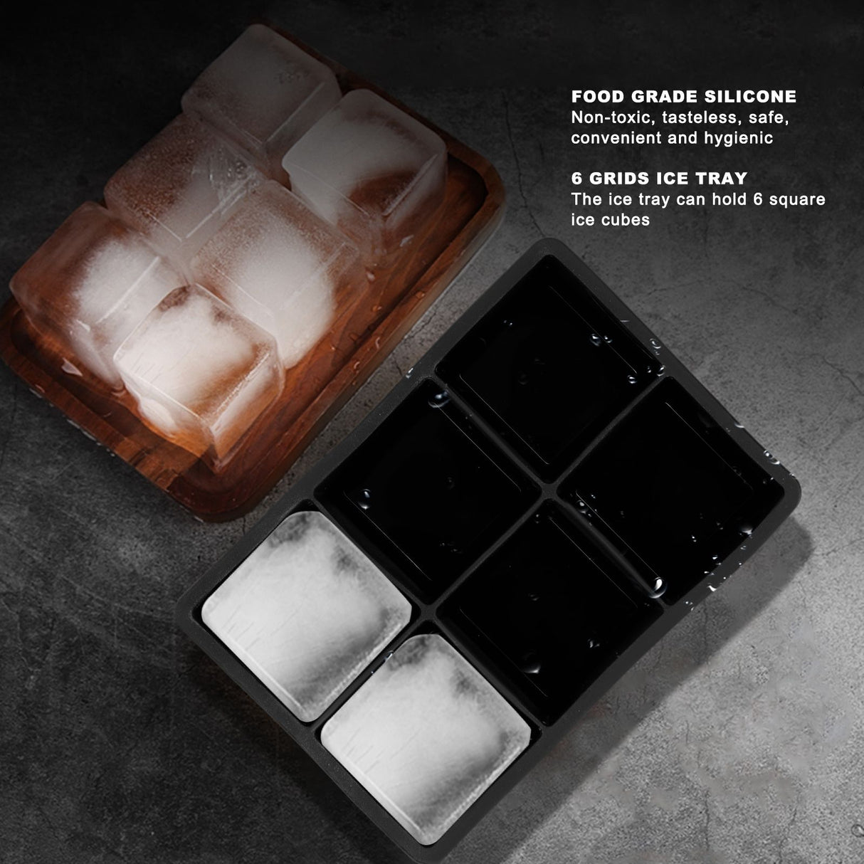 6-Grid Large Ice Cubes Maker Square Ice Cubes Tray Silicone Ice Mold Party Bar Accessories