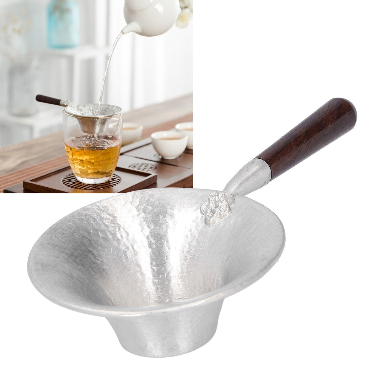 Tea Strainer Innovative Tea Leaf Infuser Filter Brewing Device for Home Office UseBlack Sandalwood Handle