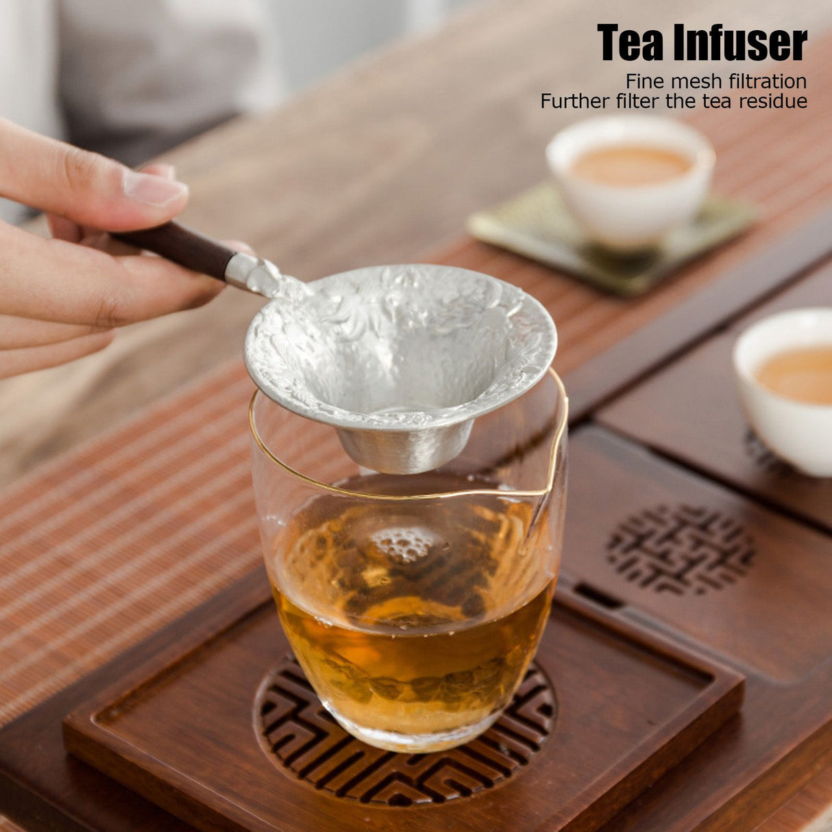 Tea Strainer Innovative Tea Leaf Infuser Filter Brewing Device for Home Office UseBlack Sandalwood Handle
