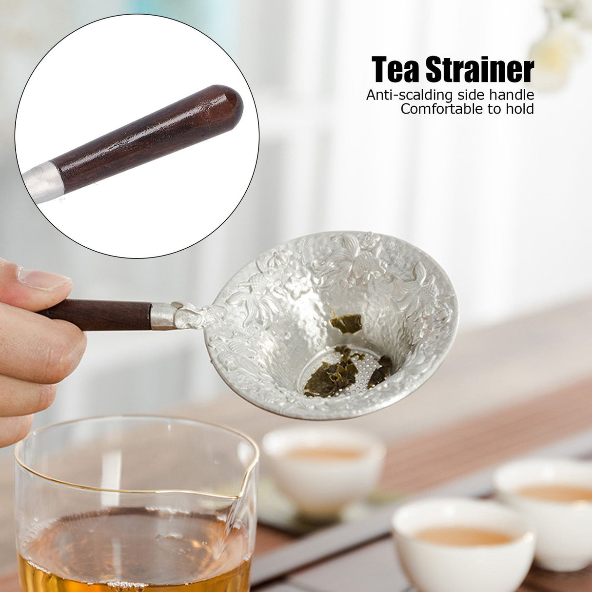 Tea Strainer Innovative Tea Leaf Infuser Filter Brewing Device for Home Office UseBlack Sandalwood Handle