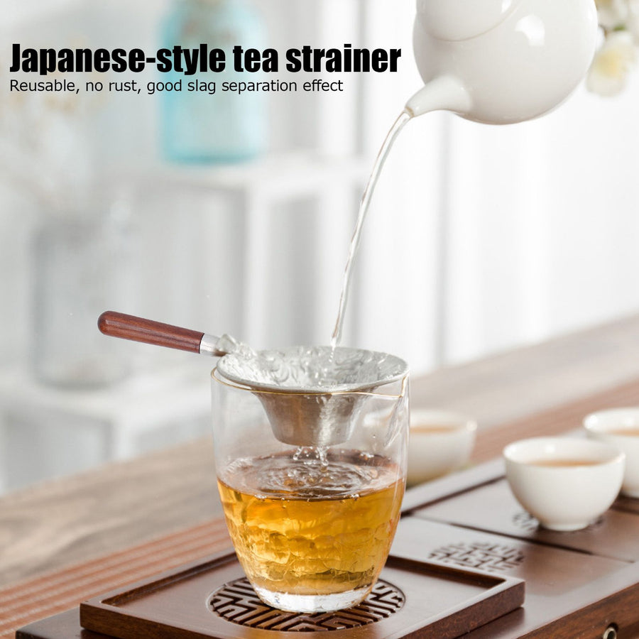 Tea Strainer Innovative Tea Leaf Infuser Filter Brewing Device for Home Office UseRed Wood Handle