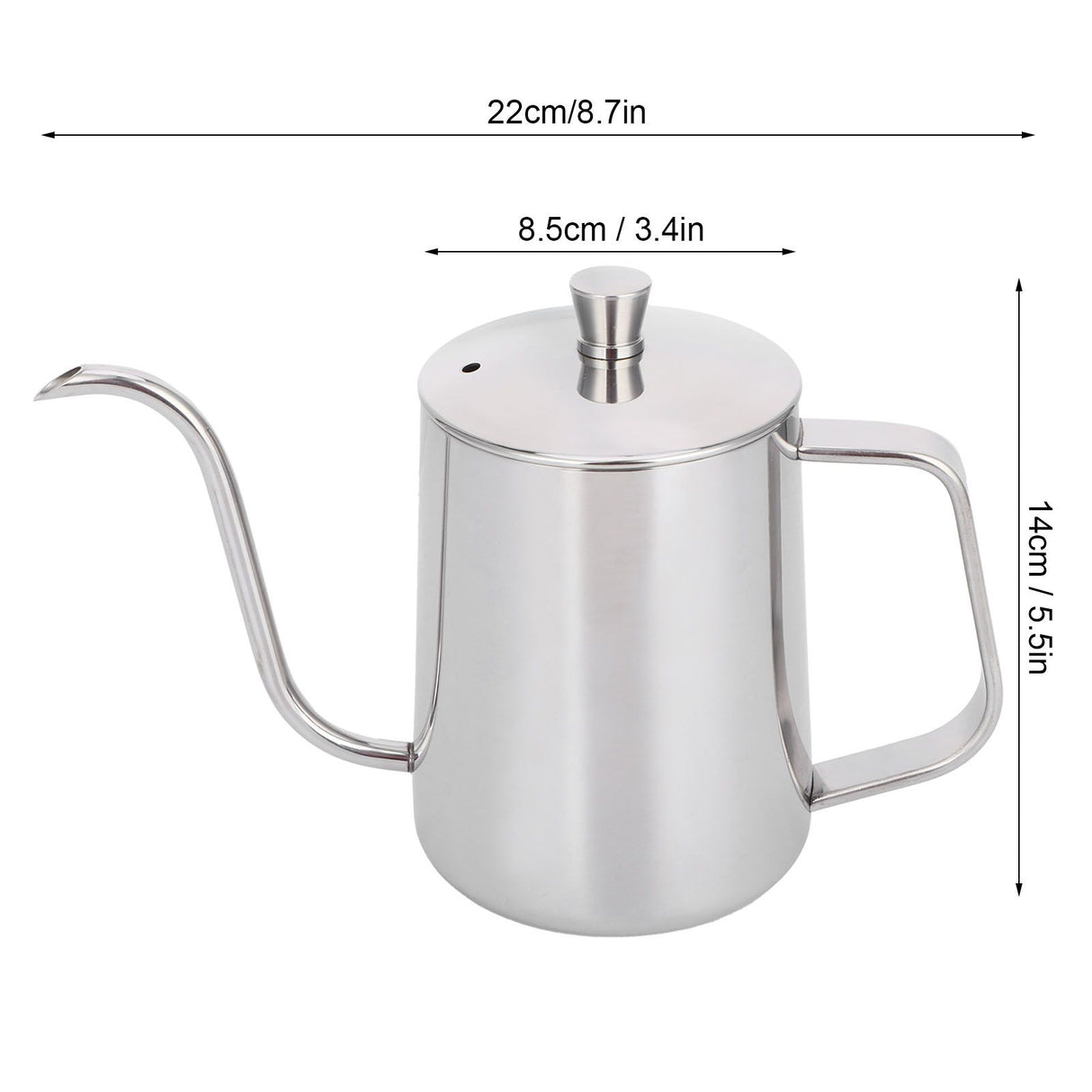600ml Coffee Drip Kettle 304 Stainless Steel Slender Spout Thicken Coffee Pot with Cover