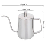 600ml Coffee Drip Kettle 304 Stainless Steel Slender Spout Thicken Coffee Pot with Cover