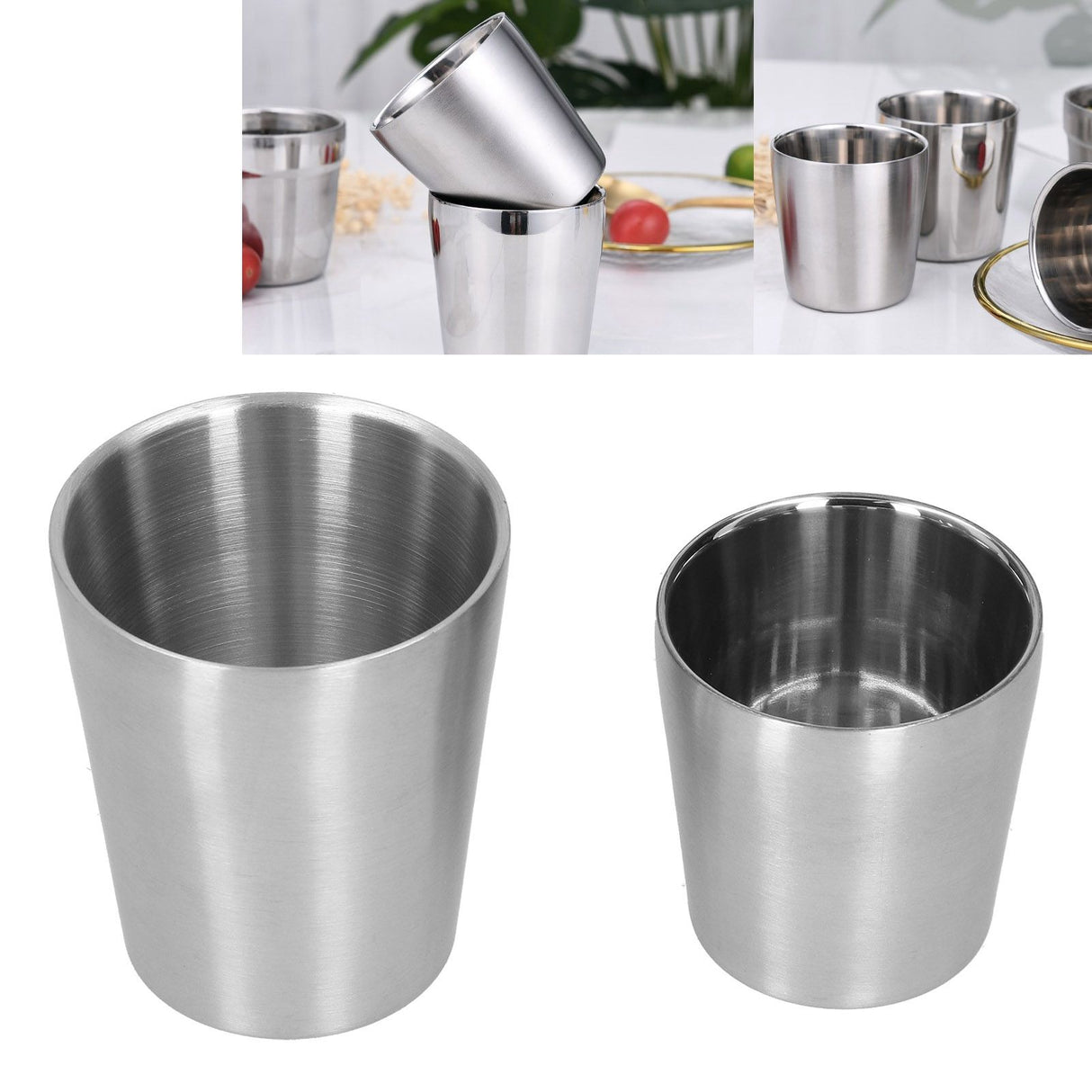 2pcs 304 Stainless Steel Mugs Double Wall Beer Wine Cups Coffee Mug (180ml 300ml)