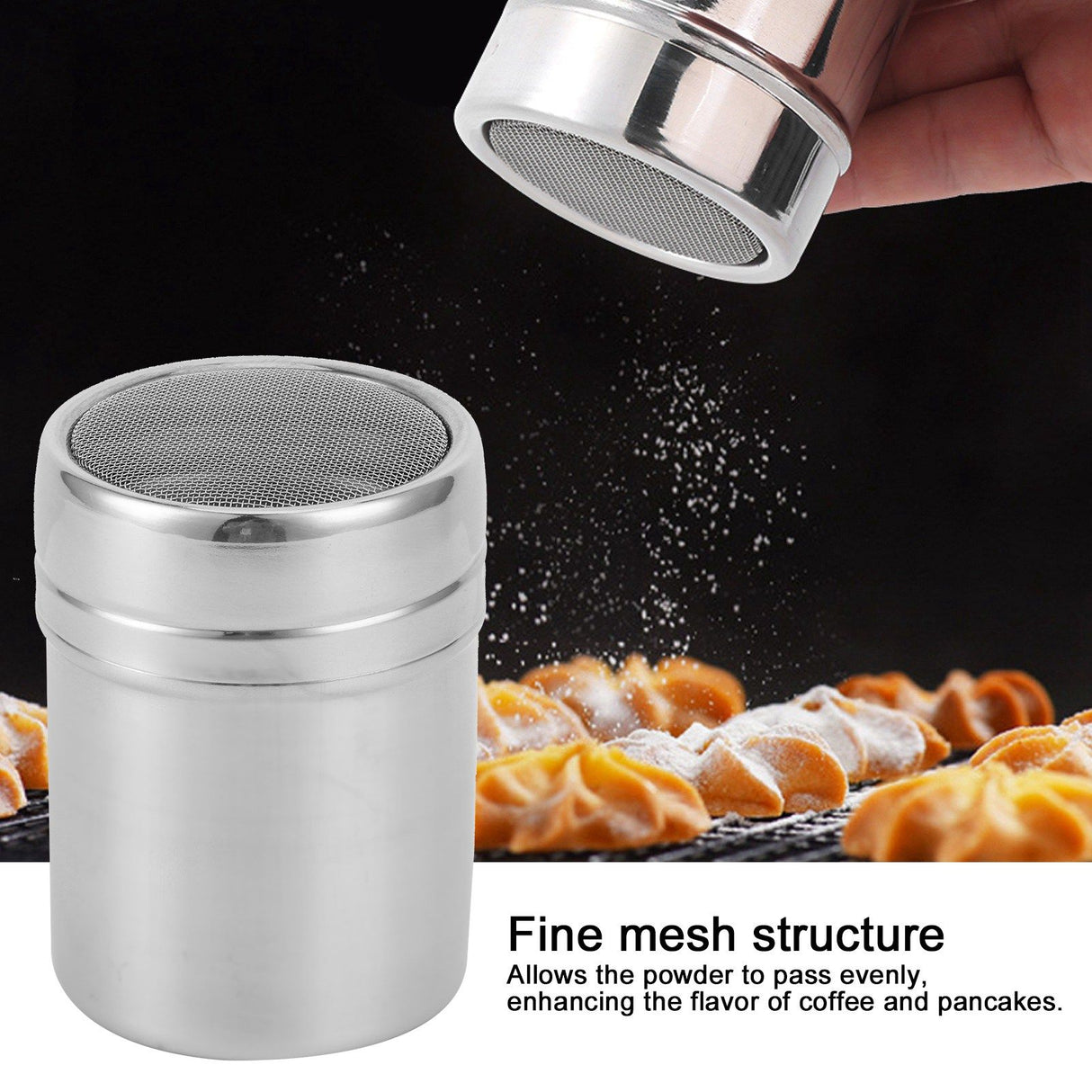 Stainless Steel Fine Mesh Powder Shaker Chocolate Coffee Sifter for Kitchen Baking CookingL