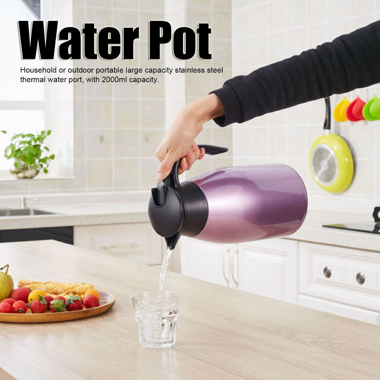 2L Large Capacity Insulated Hot Water Pot Inner Stainless Steel Thermal Coffee BottlePurple 2L