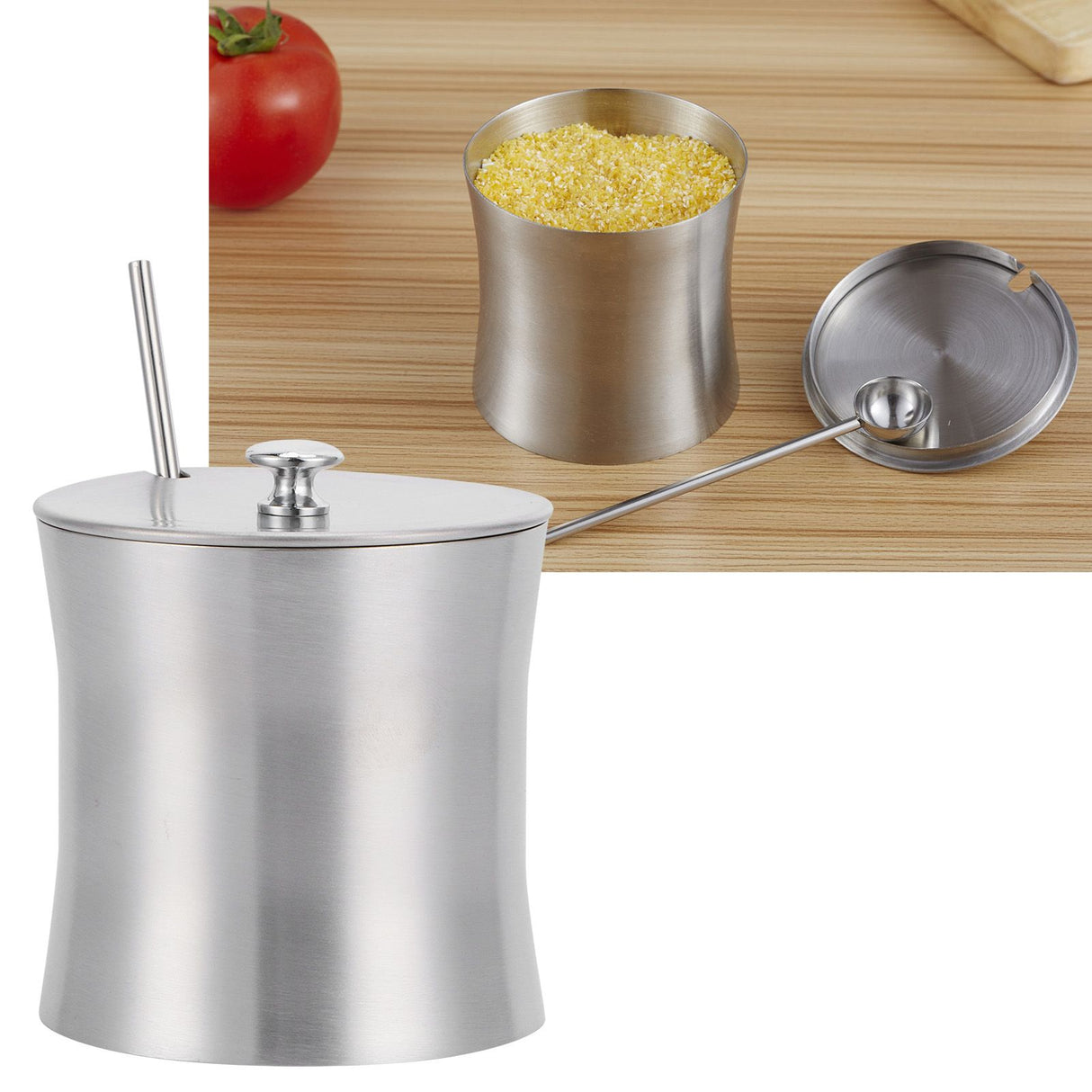 Stainless Steel Seasoning Pot Can Spice Condiment Bottle Pot Jar with Cover Spoon