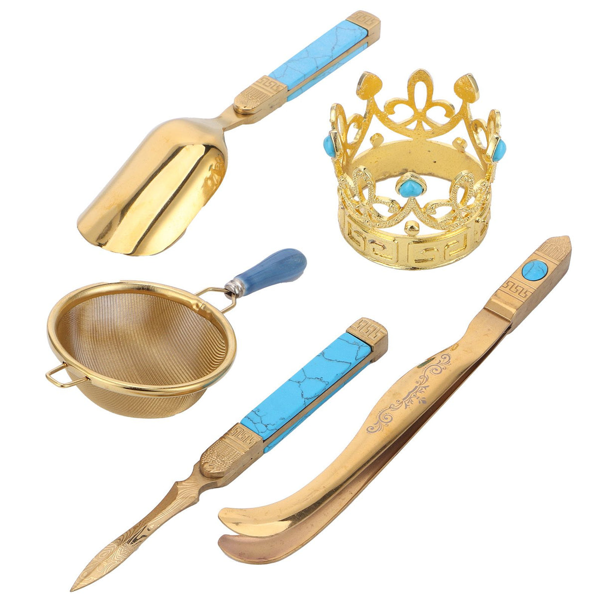 Tea Ceremony Set 304 Stainless Steel Tea Spoon Needle Clip Filter Kit Kung Fu Tea Accessory Gold