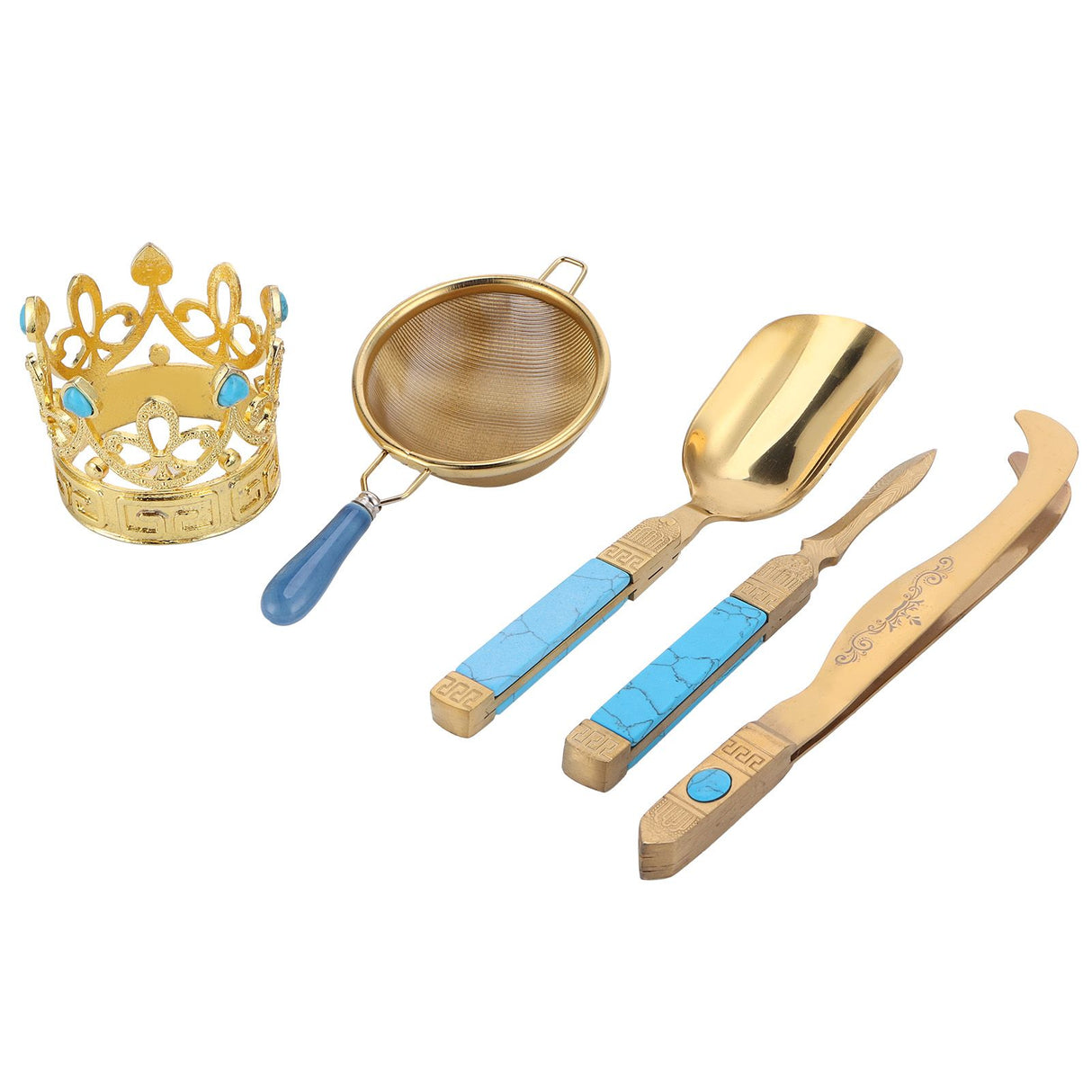 Tea Ceremony Set 304 Stainless Steel Tea Spoon Needle Clip Filter Kit Kung Fu Tea Accessory Gold