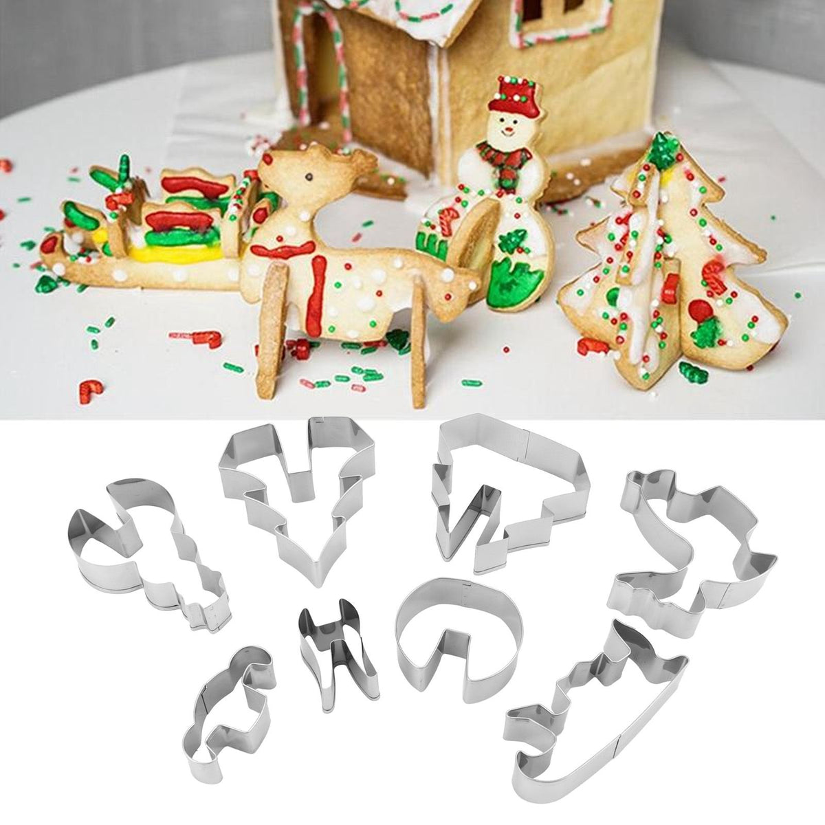 8Pcs Cookies Cutter Set Large Size Christmas Biscuits Mold Cutting Tool Baking Accessories