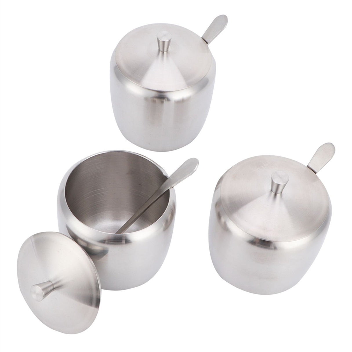 304 Stainless Steel Condiment Pot Spice Container Salt Sugar Box Storage Spice Rack Set