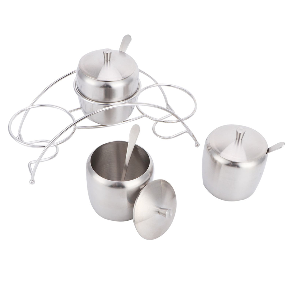 304 Stainless Steel Condiment Pot Spice Container Salt Sugar Box Storage Spice Rack Set