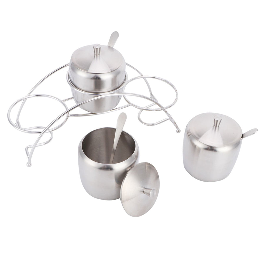 304 Stainless Steel Condiment Pot Spice Container Salt Sugar Box Storage Spice Rack Set