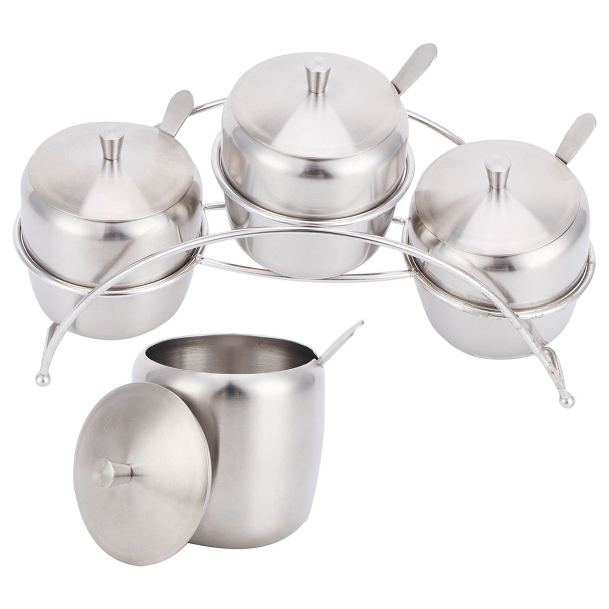 304 Stainless Steel Condiment Pot Spice Container Salt Sugar Box Storage Spice Rack Set