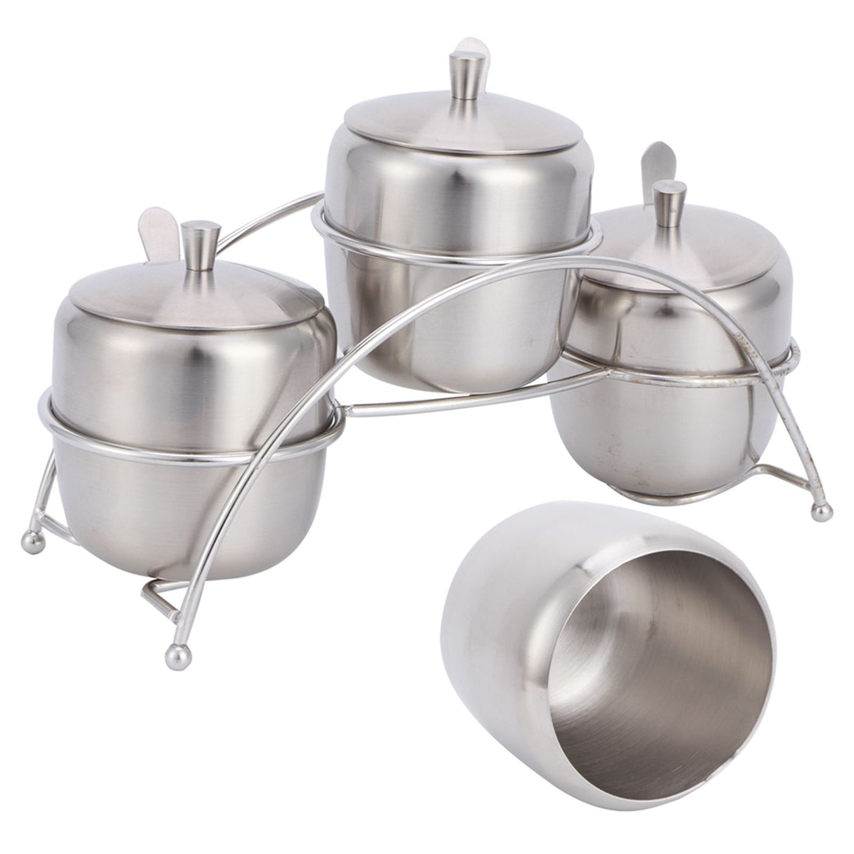 304 Stainless Steel Condiment Pot Spice Container Salt Sugar Box Storage Spice Rack Set