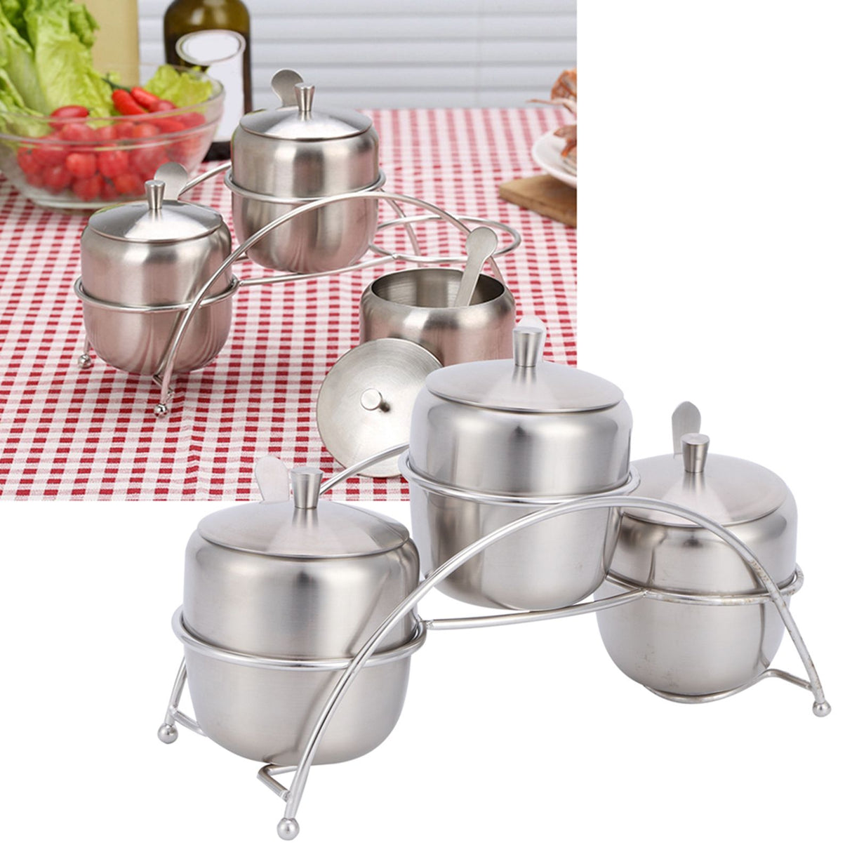 304 Stainless Steel Condiment Pot Spice Container Salt Sugar Box Storage Spice Rack Set