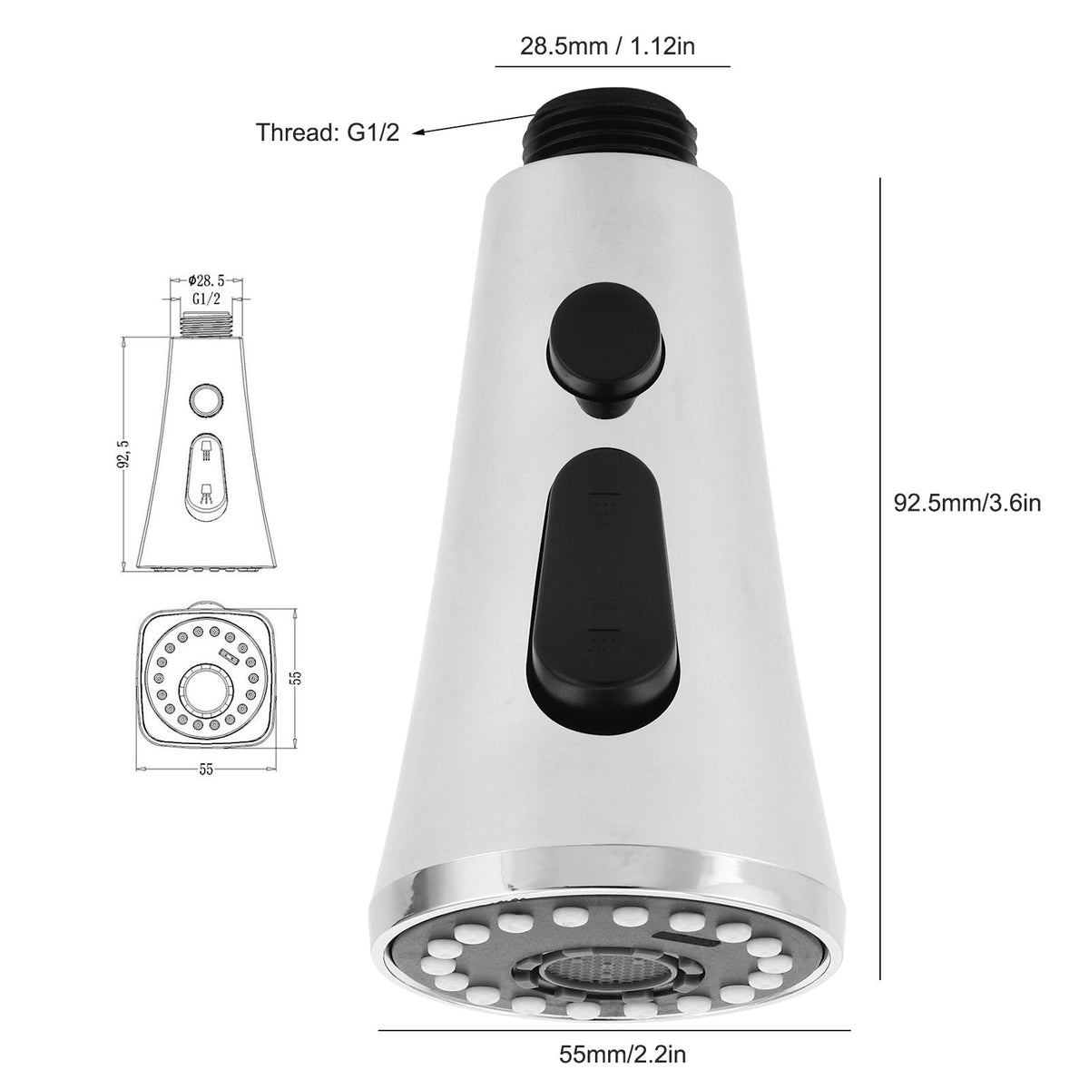G1/2 Faucet Sprayer Head with 3 Functions Kitchen Basin Pull Down Sprayer Spout Nozzle