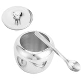 Stainless Steel Sugar Jar Seasoning Jar Spice Container with Lid and Spoon Home Kitchen Tool - Low Angle