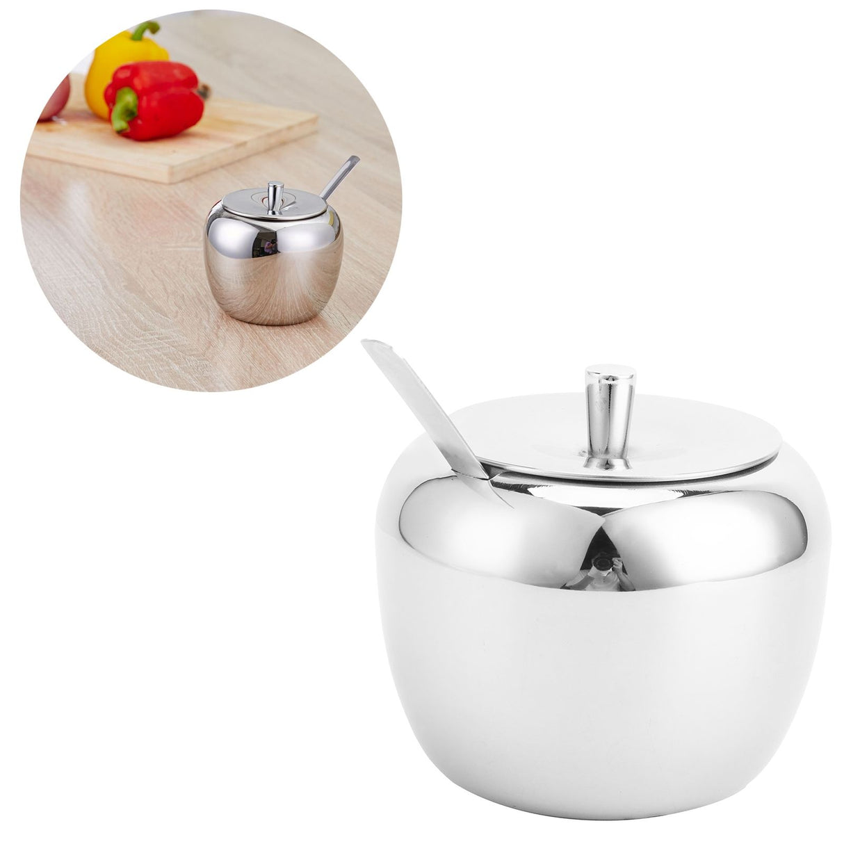 Stainless Steel Sugar Jar Seasoning Jar Spice Container with Lid and Spoon Home Kitchen Tool