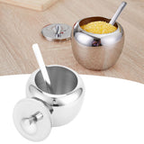 Stainless Steel Sugar Jar Seasoning Jar Spice Container with Lid and Spoon Home Kitchen Tool