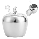 304 Stainless Steel Sugar Bowl with Lip Spoon Home Kitchen Salt Pepper Spices Bowl - Low Angle