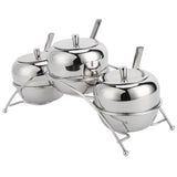 Stainless Steel Condiment Seasoning Containers Pots Set Salt Pepper Sugar Storage Organizers - Front View