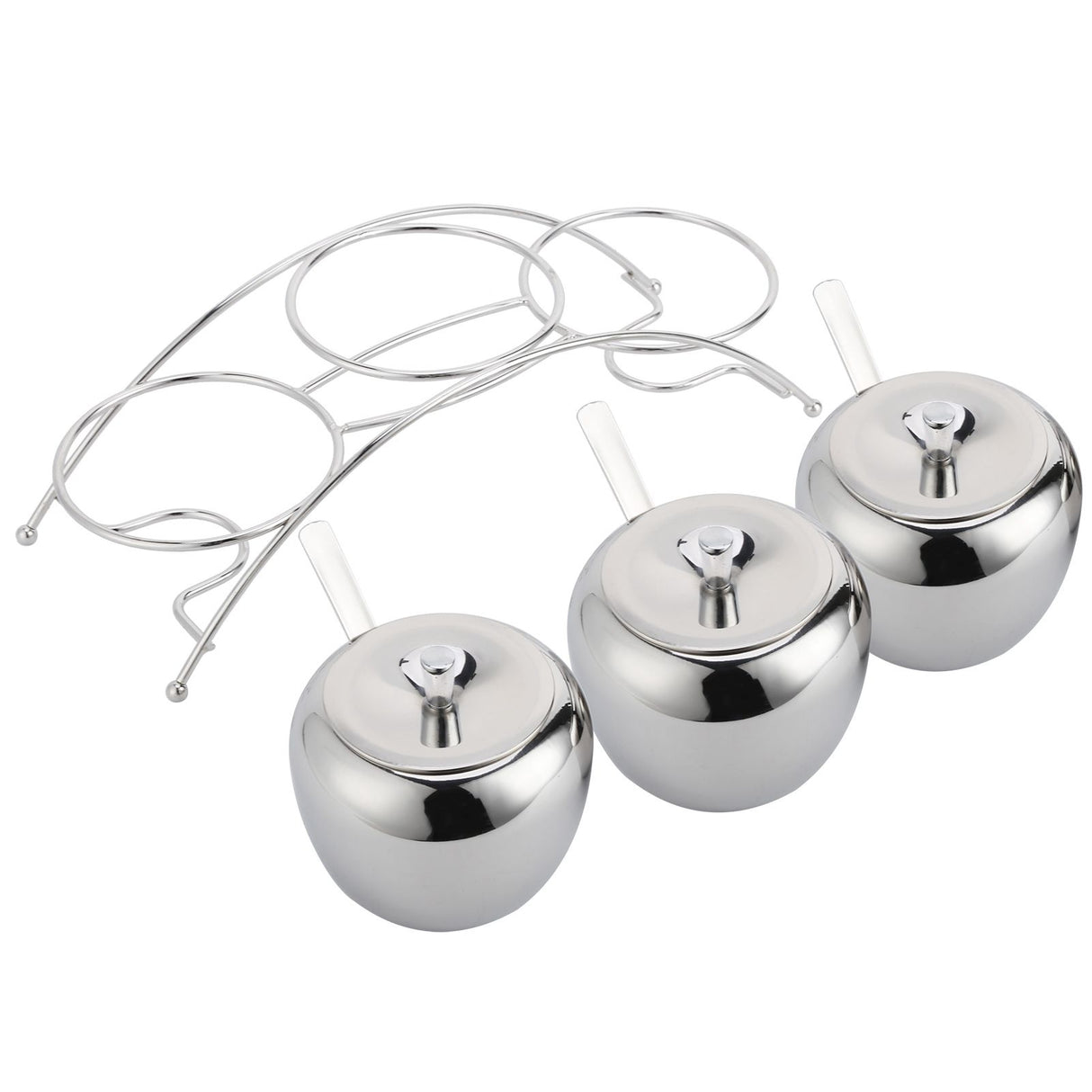 Stainless Steel Condiment Seasoning Containers Pots Set Salt Pepper Sugar Storage Organizers