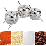 Stainless Steel Condiment Seasoning Containers Pots Set Salt Pepper Sugar Storage Organizers