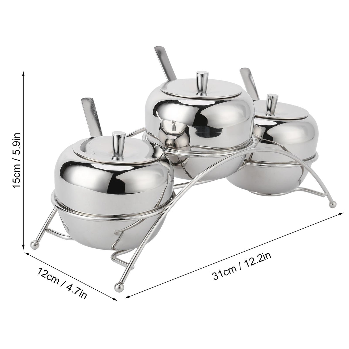 Stainless Steel Condiment Seasoning Containers Pots Set Salt Pepper Sugar Storage Organizers