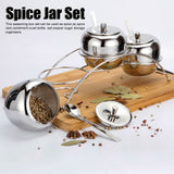 Stainless Steel Condiment Seasoning Containers Pots Set Salt Pepper Sugar Storage Organizers