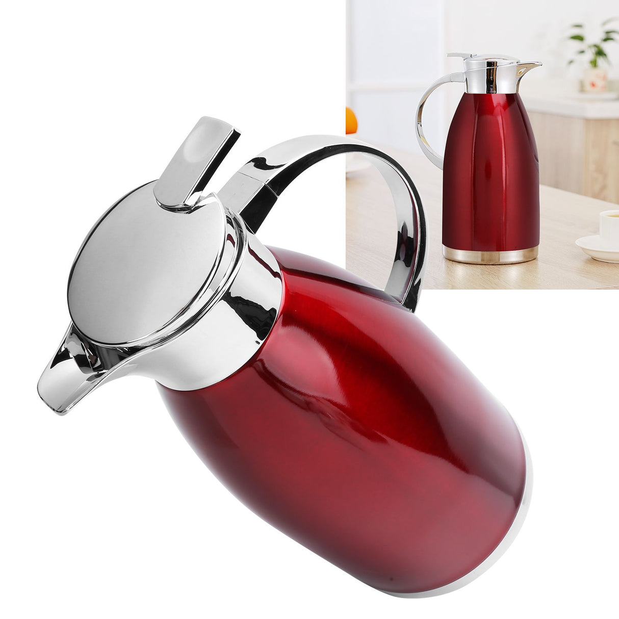 2L Thermal Jug DoubleWall Stainless Steel Vacuum Insulation Kettle for Coffee Tea(Red )