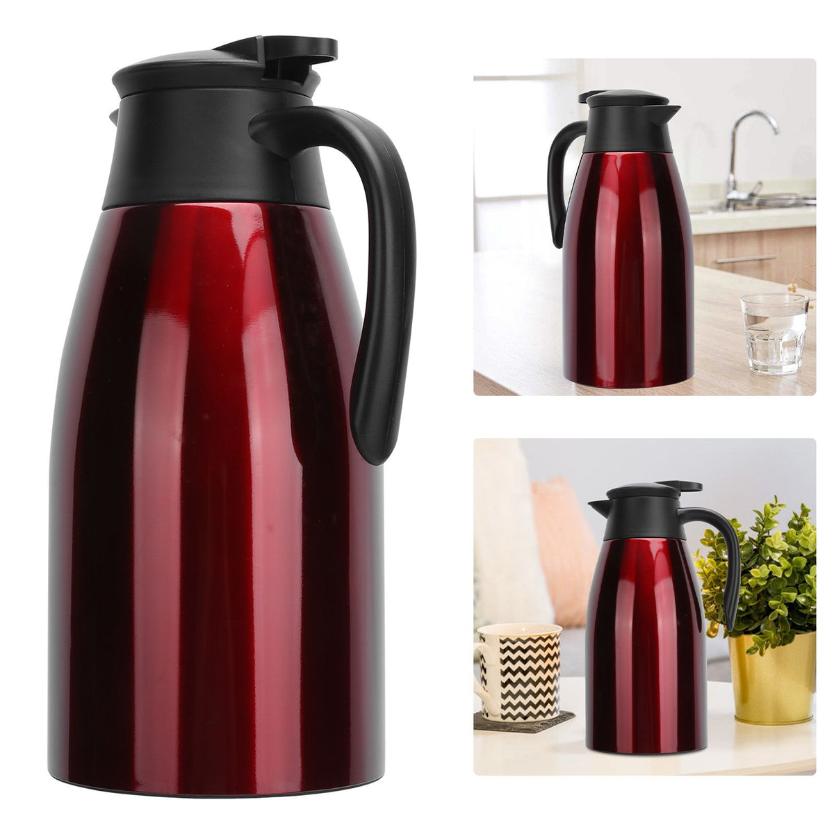 2L Insulation Pot Stainless Steel Vacuum Thermal Kettle Jug for Home Office TravelRed