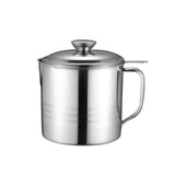 Oil Filter Pot Stainless Steel Food Grade Dust Proof Fine Mesh Grease Strainer Storage Can with Lid for Kitchen1.8L (410) With Plate Cup Handle