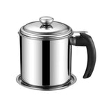 Oil Filter Pot Stainless Steel Food Grade Dust Proof Fine Mesh Grease Strainer Storage Can with Lid for Kitchen1.8L (201) With Plate Electronic Wood Handle
